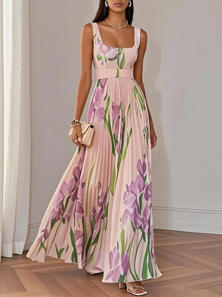 Aurelia™ | Pleated Floral Chiffon Maxi Dress