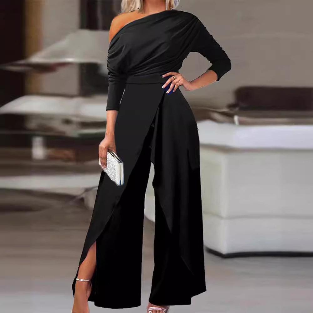 RANA™ - Elegant Ruched Wrap Split Hem Jumpsuit